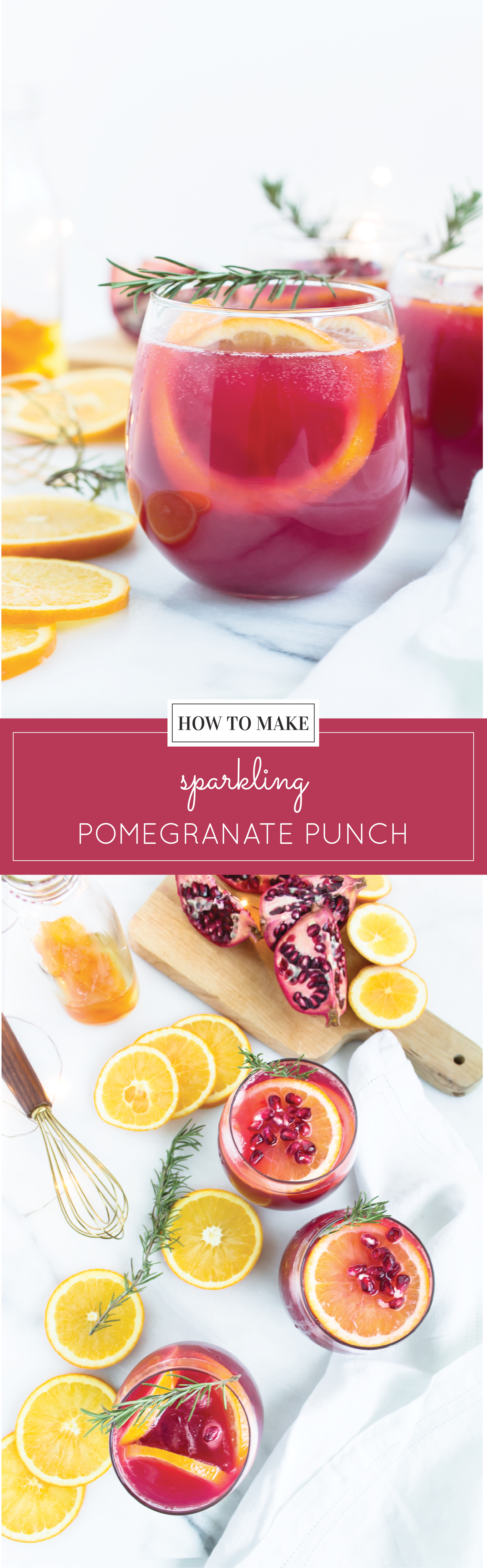 This sparkling pomegranate punch has me doing a little happy dance. It's the perfect holiday cocktail or mocktail! Click through for the recipe. | glitterinc.com | @glitterinc - Sparkling Pomegranate Punch Cocktails by North Carolina foodie blogger Glitter, Inc.