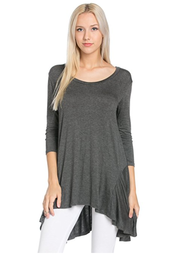 A great tunic is the perfect go-anywhere look, and all of these are under $30 and available on Amazon. Tunics and leggings = Mom Uniform 101. | glitterinc.com | @glitterinc // 3/4 Sleeve Comfy Loose Fit Long Tunic Top - 18 Perfect Go-Anywhere Cute Tunics Under $30 on Amazon by popular North Carolina style blogger Glitter, Inc.