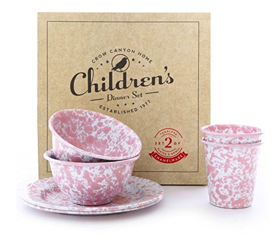 Crow Canyon Enamelware 6 Piece Children's Dinnerware Set in Pink Marble - Weekly Picks by North Carolina style blogger Glitter, Inc.