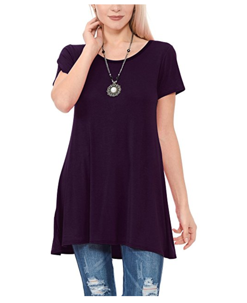 A great tunic is the perfect go-anywhere look, and all of these are under $30 and available on Amazon. Tunics and leggings = Mom Uniform 101. | glitterinc.com | @glitterinc // Tunic Short Sleeve Scoop Neck Loose Fit Casual Top - 18 Perfect Go-Anywhere Cute Tunics Under $30 on Amazon by popular North Carolina style blogger Glitter, Inc.