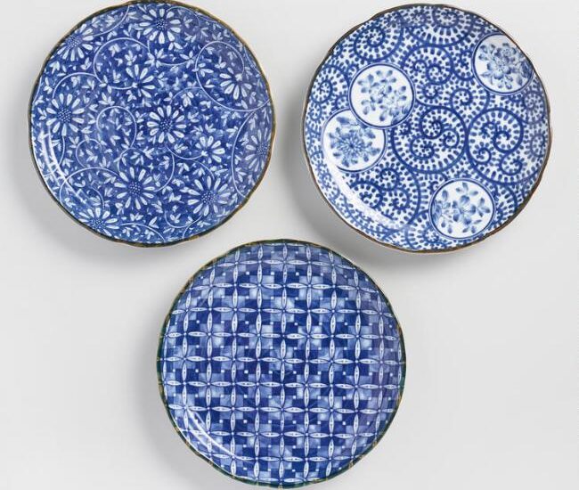World Market Indigo And White Porcelain Kichi Dinner Plates Set Of 3