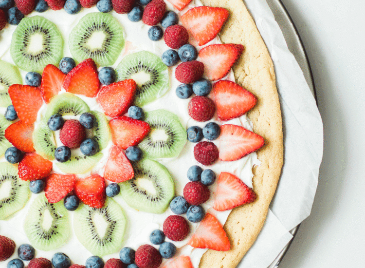 Super Simple Dairy-Free Sugar Cookie Fruit Pizza Recipe by popular North Carolina foodie blogger Glitter, Inc.