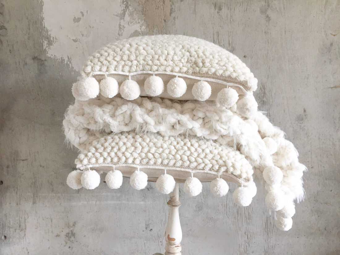 Chunky Knit Burlap Back Pom Pom Pillow Covers