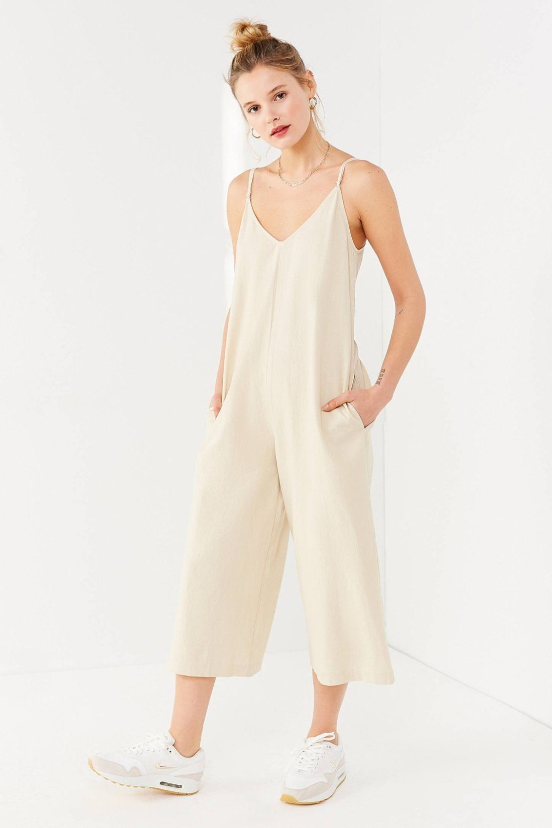 UO Shapeless Linen V-Neck Jumpsuit