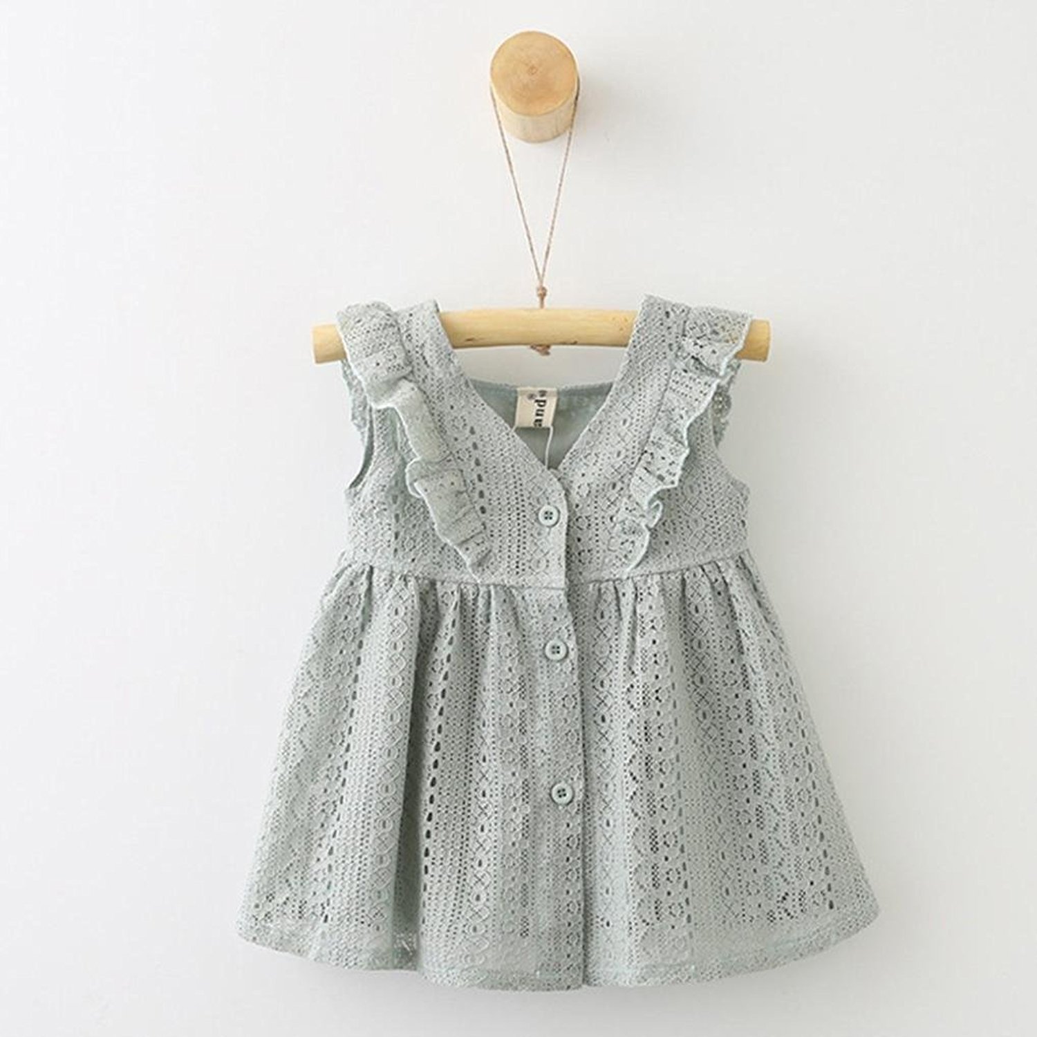 Baby Girl Lace Ruffles Princess Button Dress 