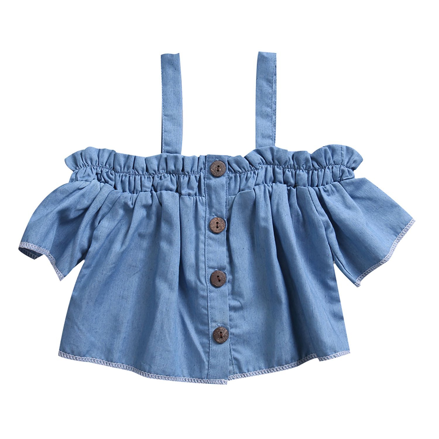 Baby Girl Short Sleeve Denim Top with Buttons