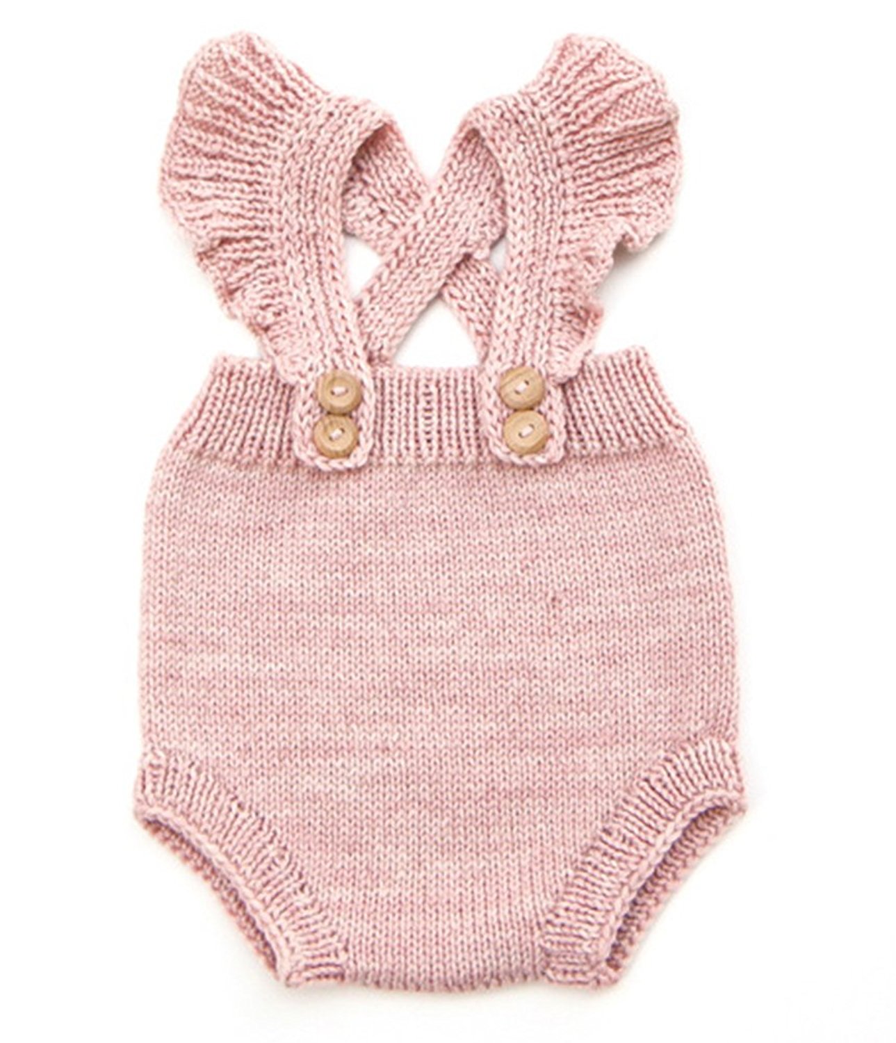 Baby Girls Knitted Romper Cross Bandage Ruffles Jumpsuit