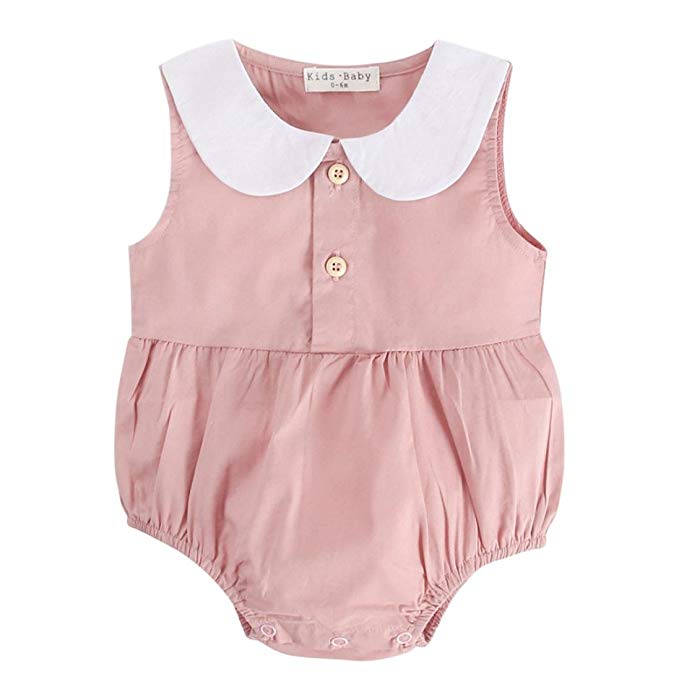 Juner Baby Girls Outfits, Adorable Peter Pan Collar Romper Sleeveless Button Playsuit Summer Cool Clothes