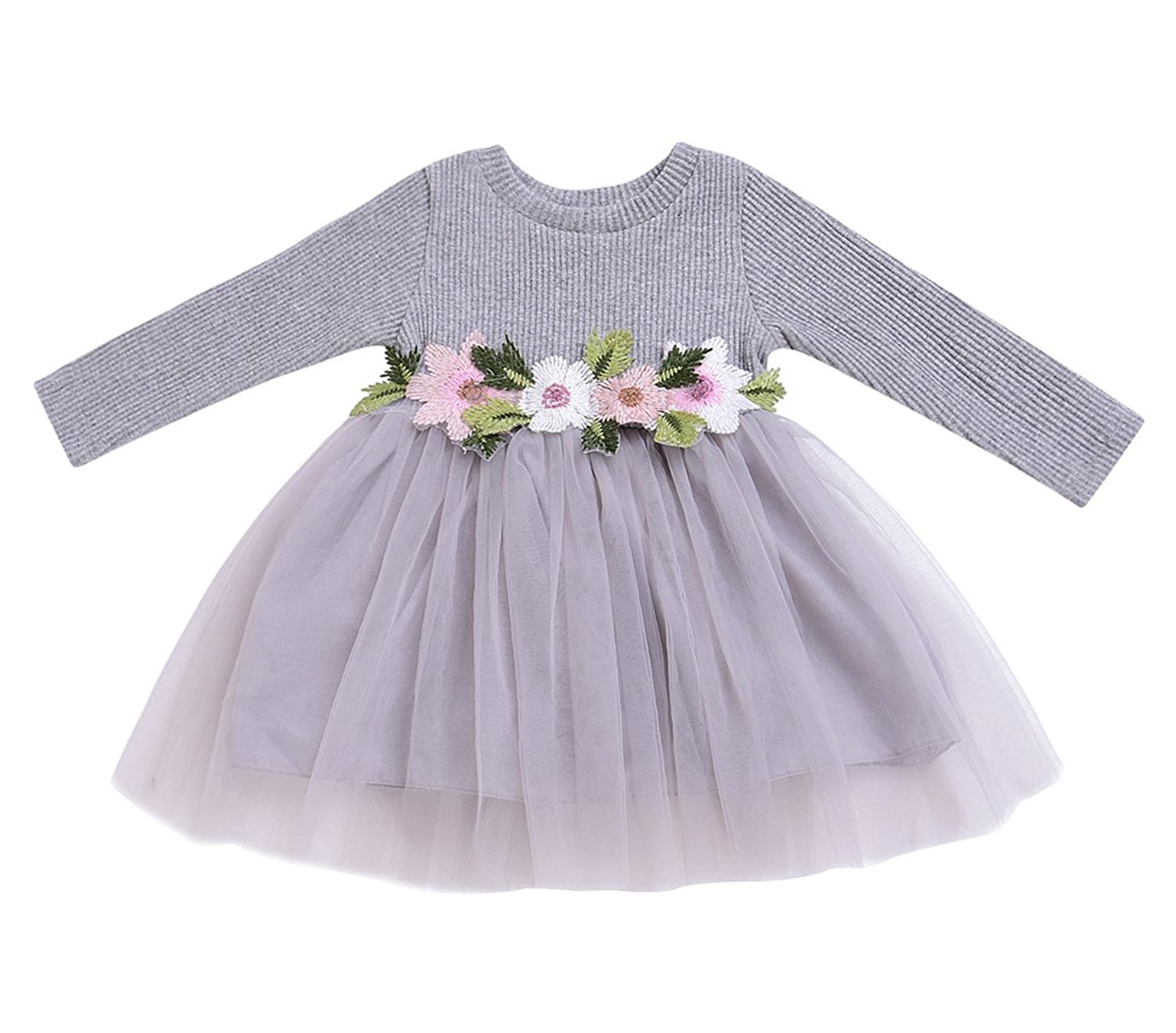 Mini Honey Baby + Toddler Girls Long Sleeve Floral Tulle Tutu Dress