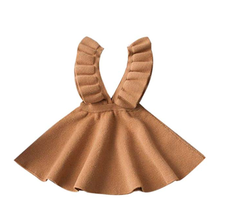 Noustyle Toddler Girl Kids Baby Skrits Overalls Knit Solid Sleeveless Sweater Ruffle Tutu Dress in Coffee