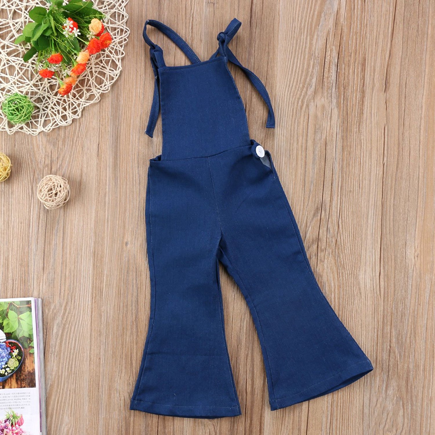 Kids Toddler Baby Girl Suspender Overall Flared Denim Jeans