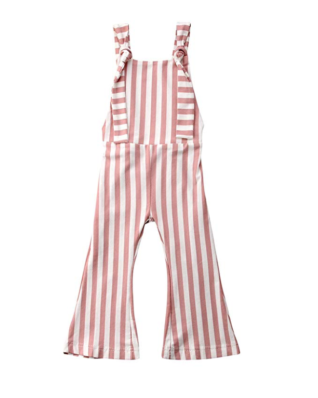 Toddler Kids Baby Girl Stripes Bell-Bottom Jumpsuit Romper Overalls Pants Outfits