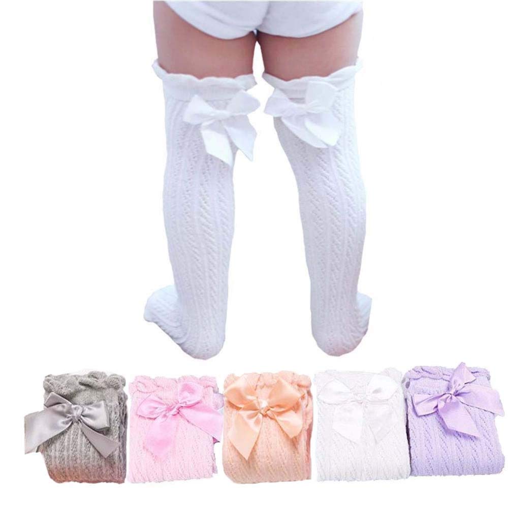 5 Pairs Girl Lace Bows Princess leg Warmers Cotton Over Calf Knee High Socks