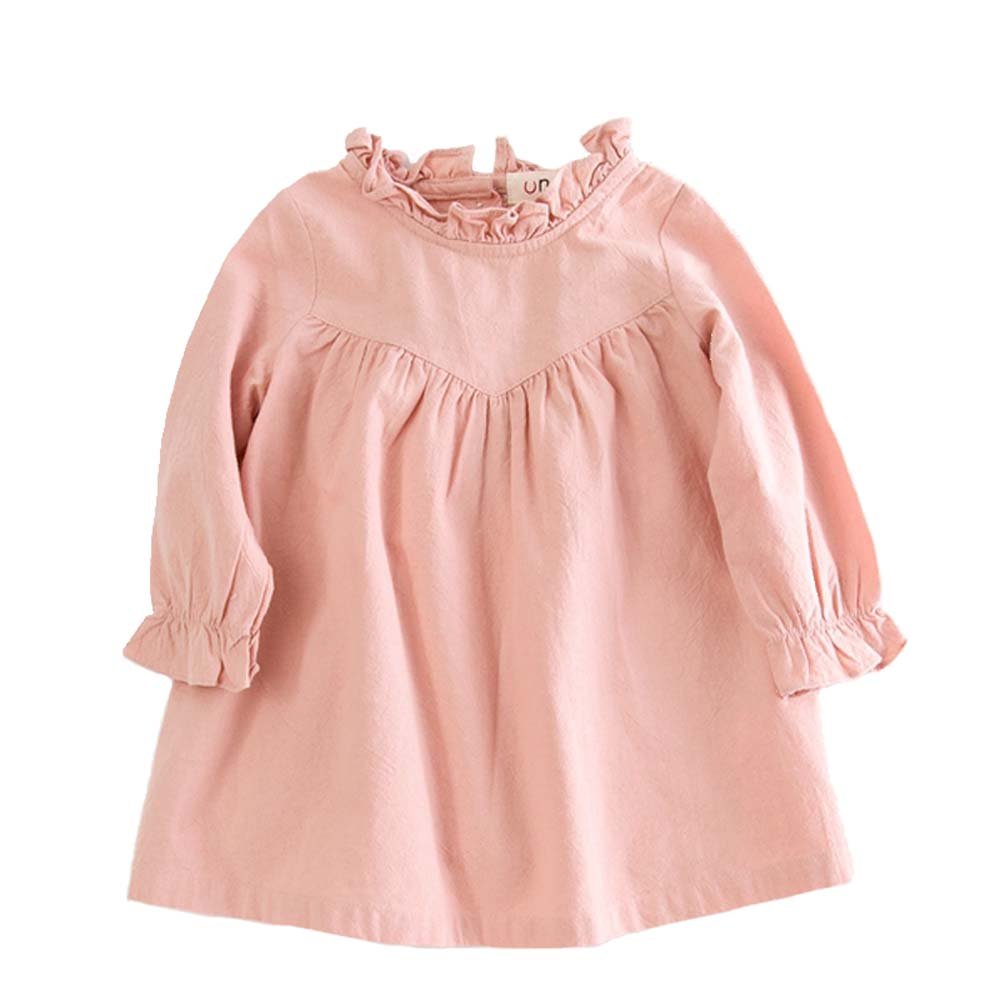 VIYOO Children Cotton Linen Long Sleeve Girl Dresses Casual Fashion Summer Toddler Girl Dress