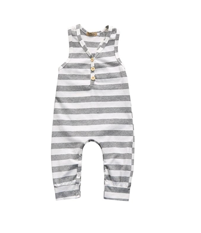 iumei Baby Boys and Girls Gray and White Stripe Sleeveless Romper Bodysuit Jumpsuit Cotton on Amazon