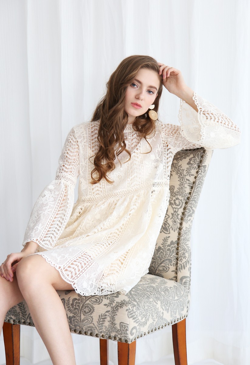 Endless Floral Romance Crochet Dress in Cream