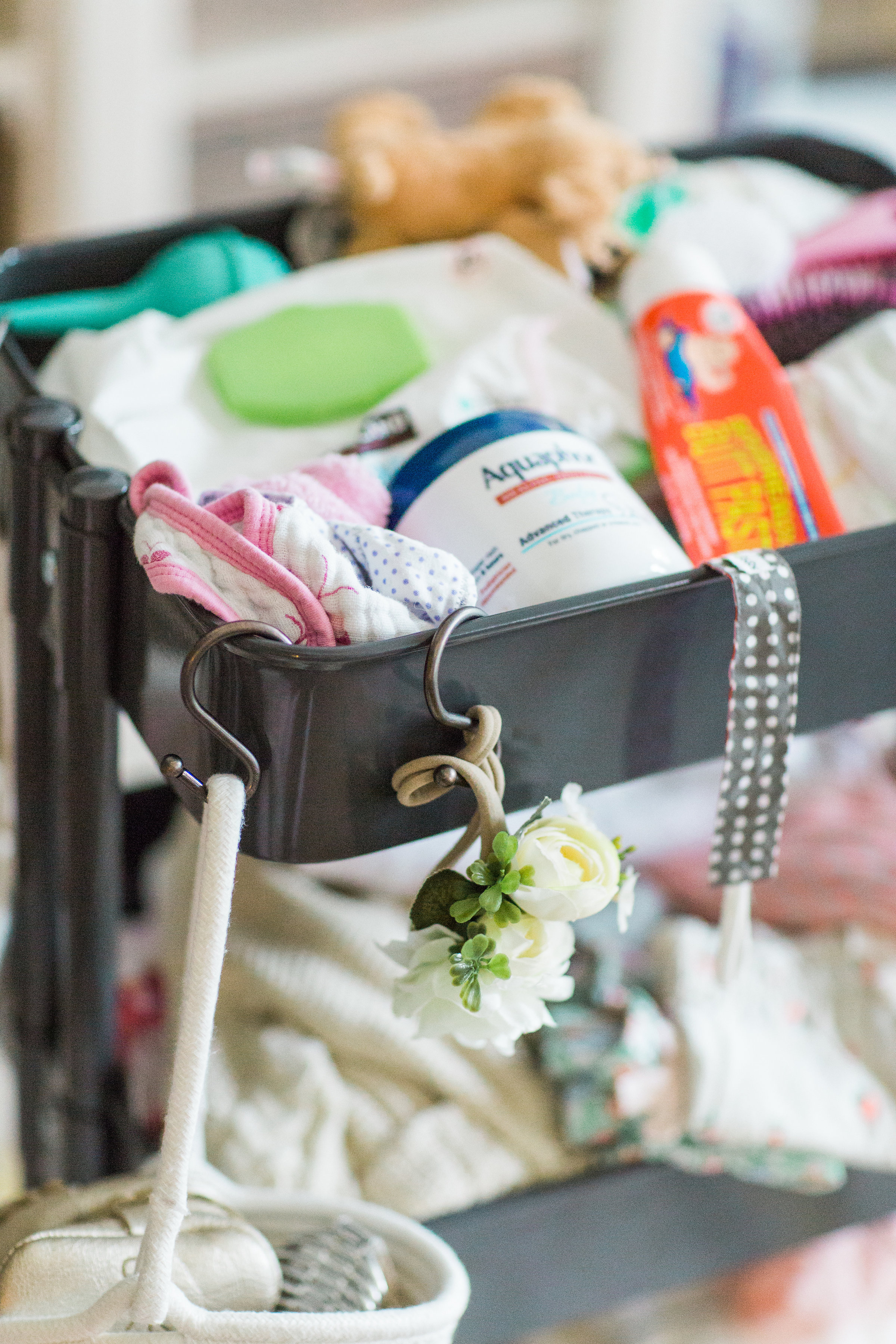 Making life easier with a new baby is the name of the game. Mom blogger Lexi of Glitter, Inc. shares a DIY new baby changing station using everyone's favorite Ikea RÅSKOG Cart. #diy #ikeahack #ikeacart #ikearaskogcart #babychangingstation #babychangingcart #changingstation #changingcart #diaperorganization #baby #newbaby | Click through for the details. | glitterinc.com | @glitterinc