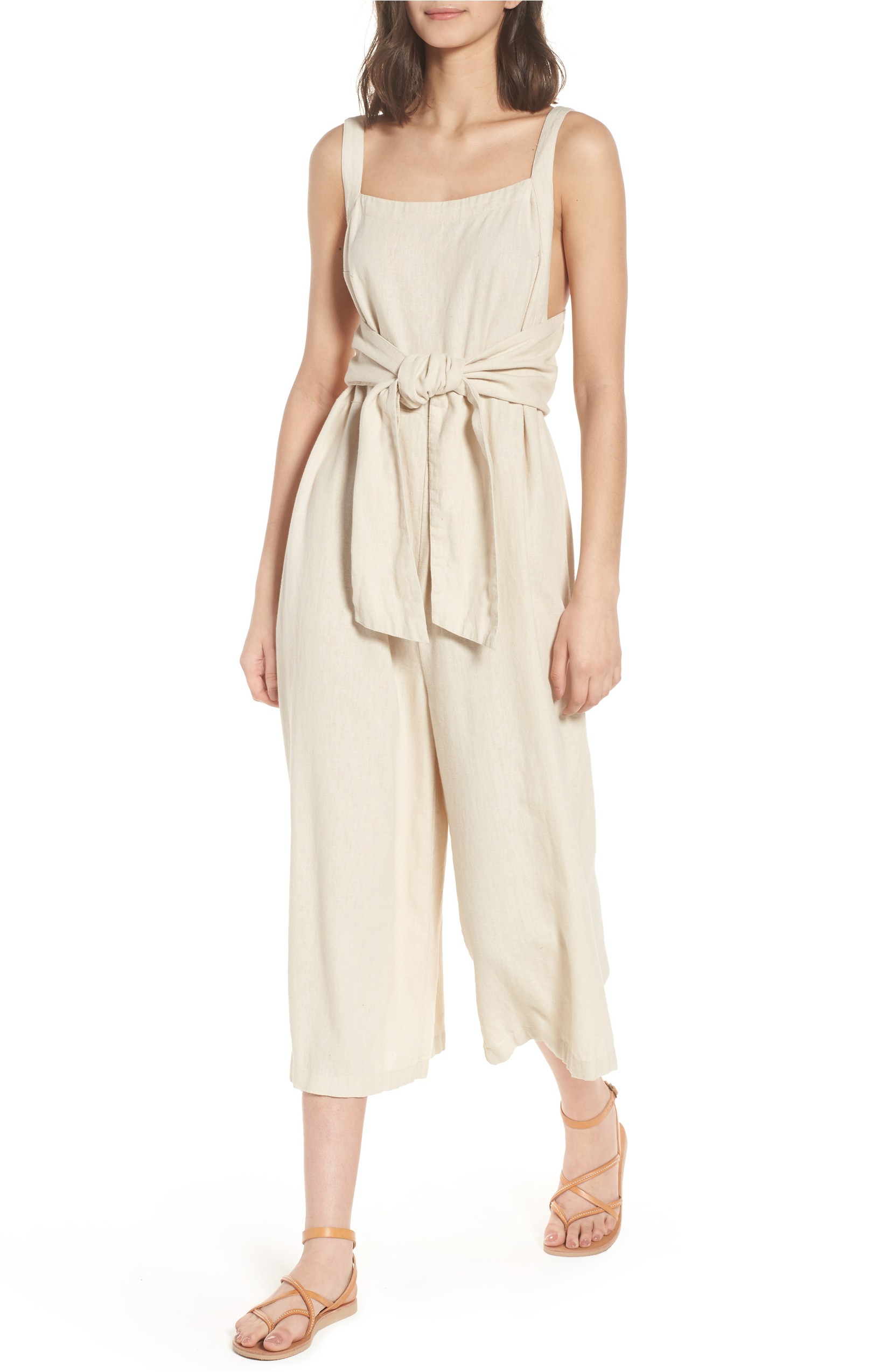 BP. Linen Blend Tie Front Crop Jumpsuit 