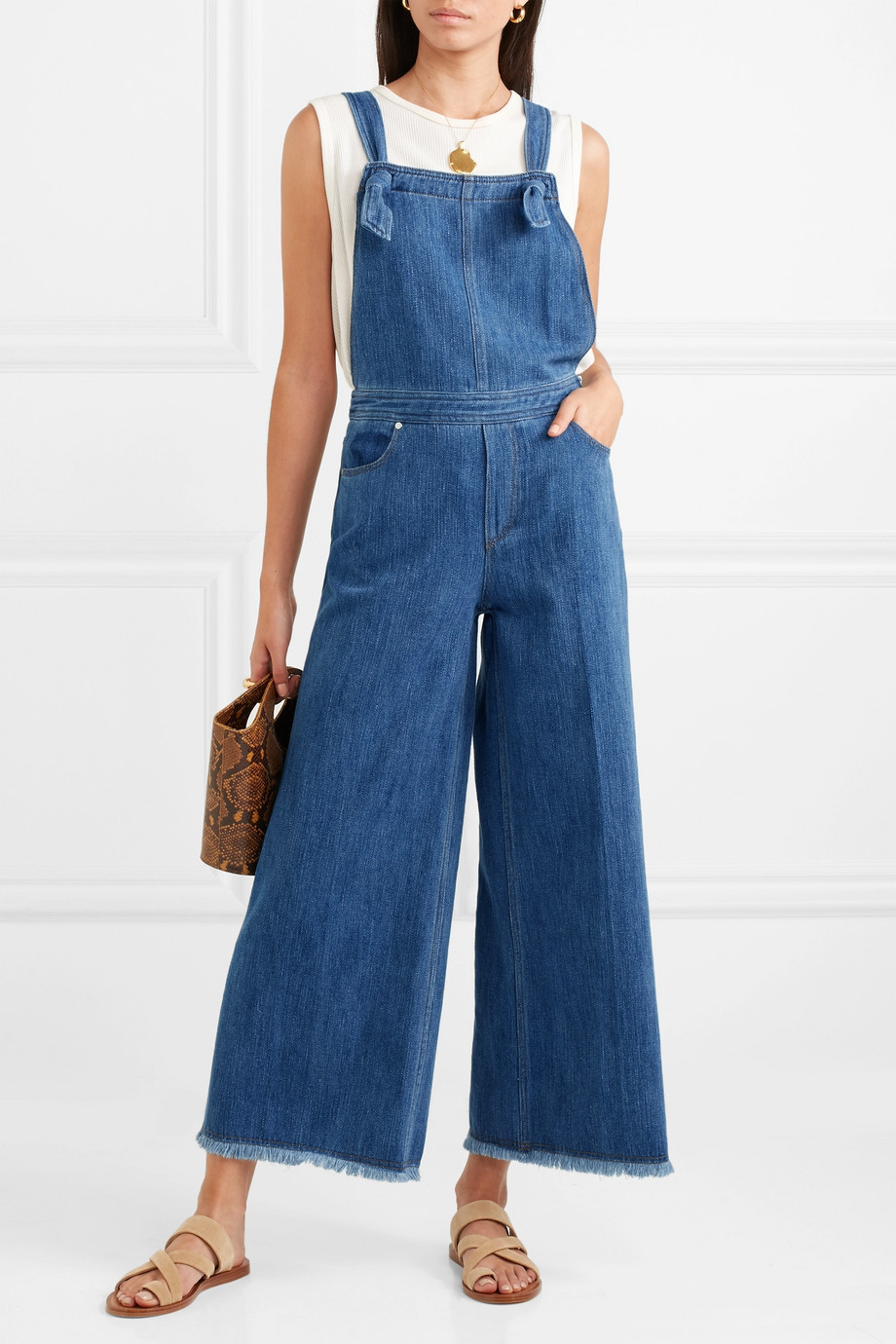 ELIZABETH AND JAMES Jennette Frayed Denim Overalls