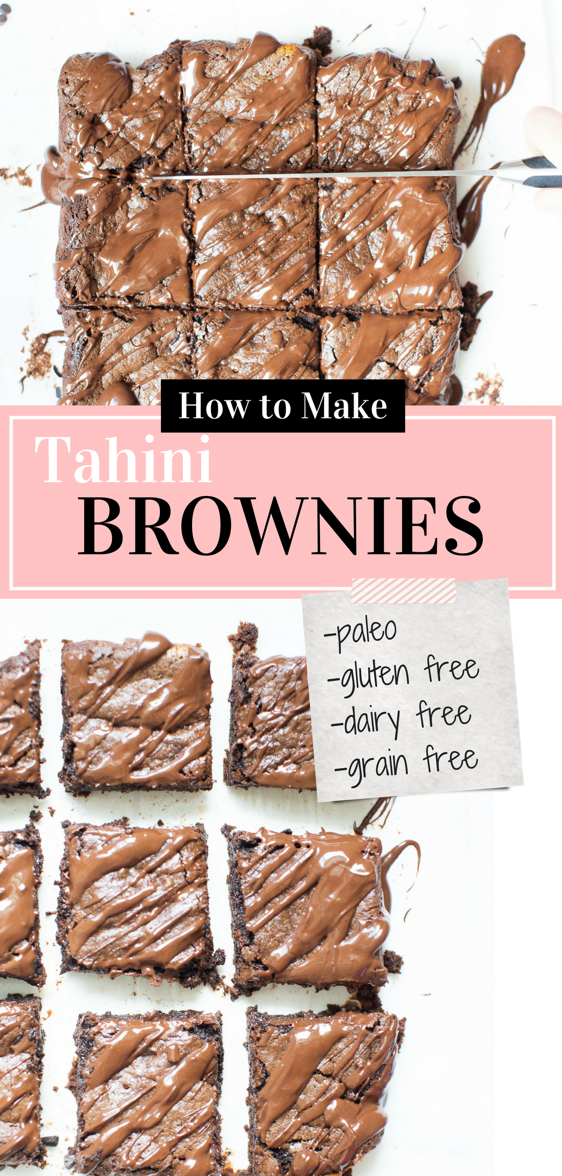 If you've been searching for a guilt-free dessert to satisfy your sweet tooth, then look no further than these magical fudgy tahini brownies. They are easily one of my favorite brownie recipes EVER! #brownies #healthydessert #tahinibrownies #glutenfree #dairyfree #paleo #grainfree | glitterinc.com | @glitterinc