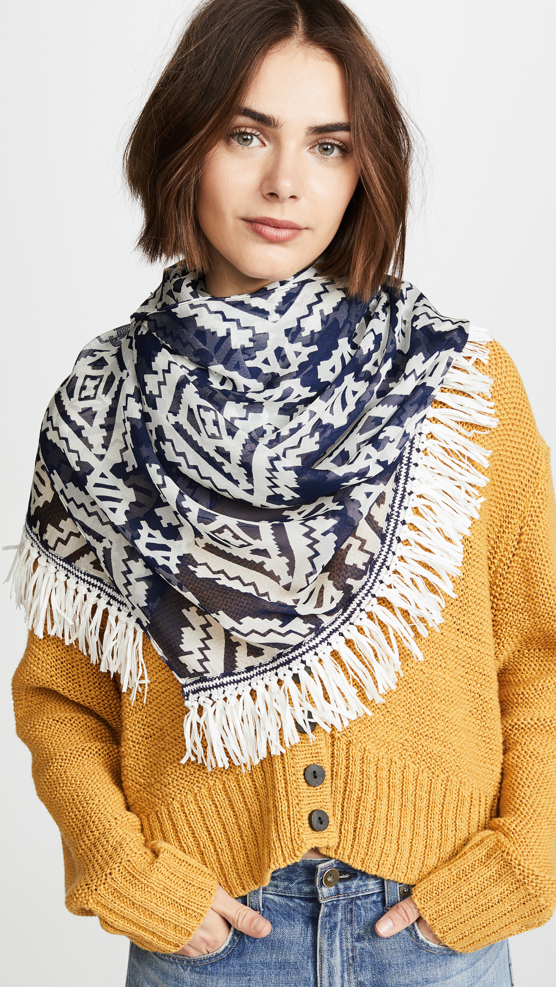 Tory Burch Tapestry Geometric Oblong Scarf 