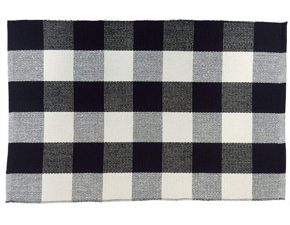 Black and White Hand-Woven Buffalo Check Door Mat Rug.jpg