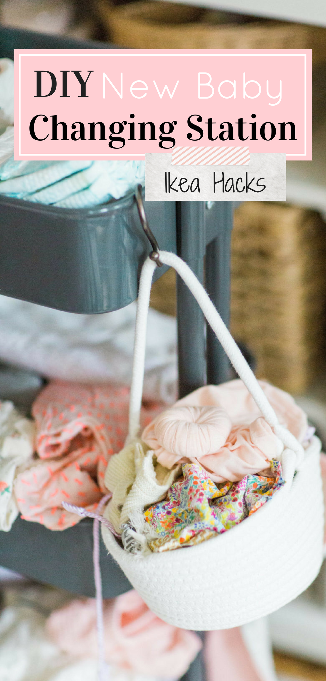 Making life easier with a new baby is the name of the game. Mom blogger Lexi of Glitter, Inc. shares a DIY new baby changing station using everyone's favorite Ikea RÅSKOG Cart. #diy #ikeahack #ikeacart #ikearaskogcart #babychangingstation #babychangingcart #changingstation #changingcart #diaperorganization #baby #newbaby | Click through for the details. | glitterinc.com | @glitterinc