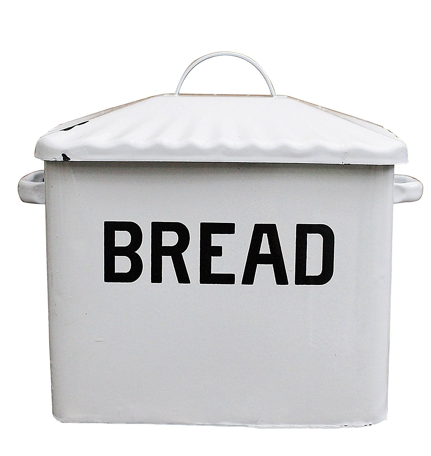 Distressed White BREAD Box with Lid