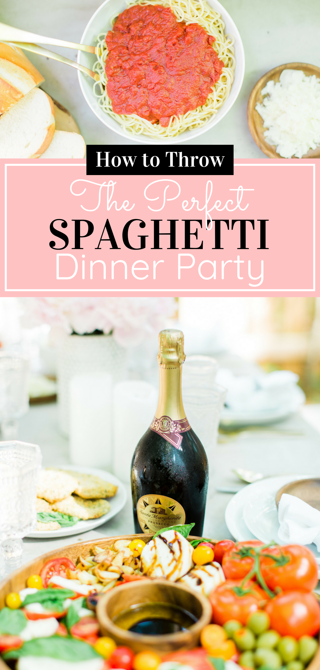 Throw an easy, light-hearted, and fun get-together for friends and family with one of our favorites - the spaghetti dinner party. Sharing how we throw a memorable spaghetti dinner - that everyone will love - in just a few simple steps! #dinnerparty #spaghettidinner #pastadinner #italiandinnerparty Click through for the details. | glitterinc.com | @glitterinc