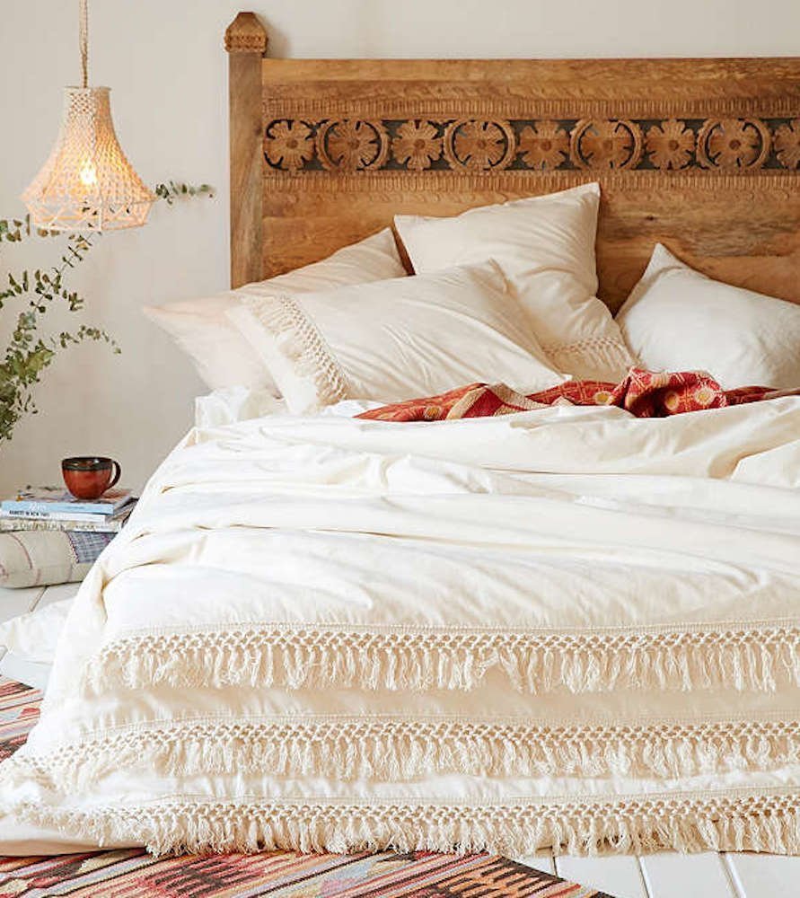 White Duvet cover Fringed Cotton Tassel Duvet Cover on Amazon