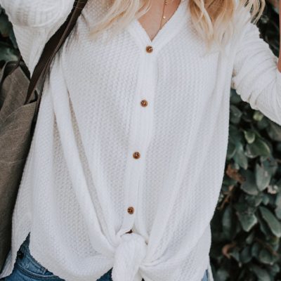 Loose Button-Down Henley High Low Thermal Top on Amazon