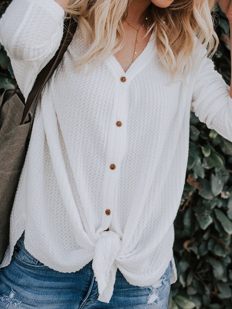 Loose Button-Down Henley High Low Thermal Top on Amazon