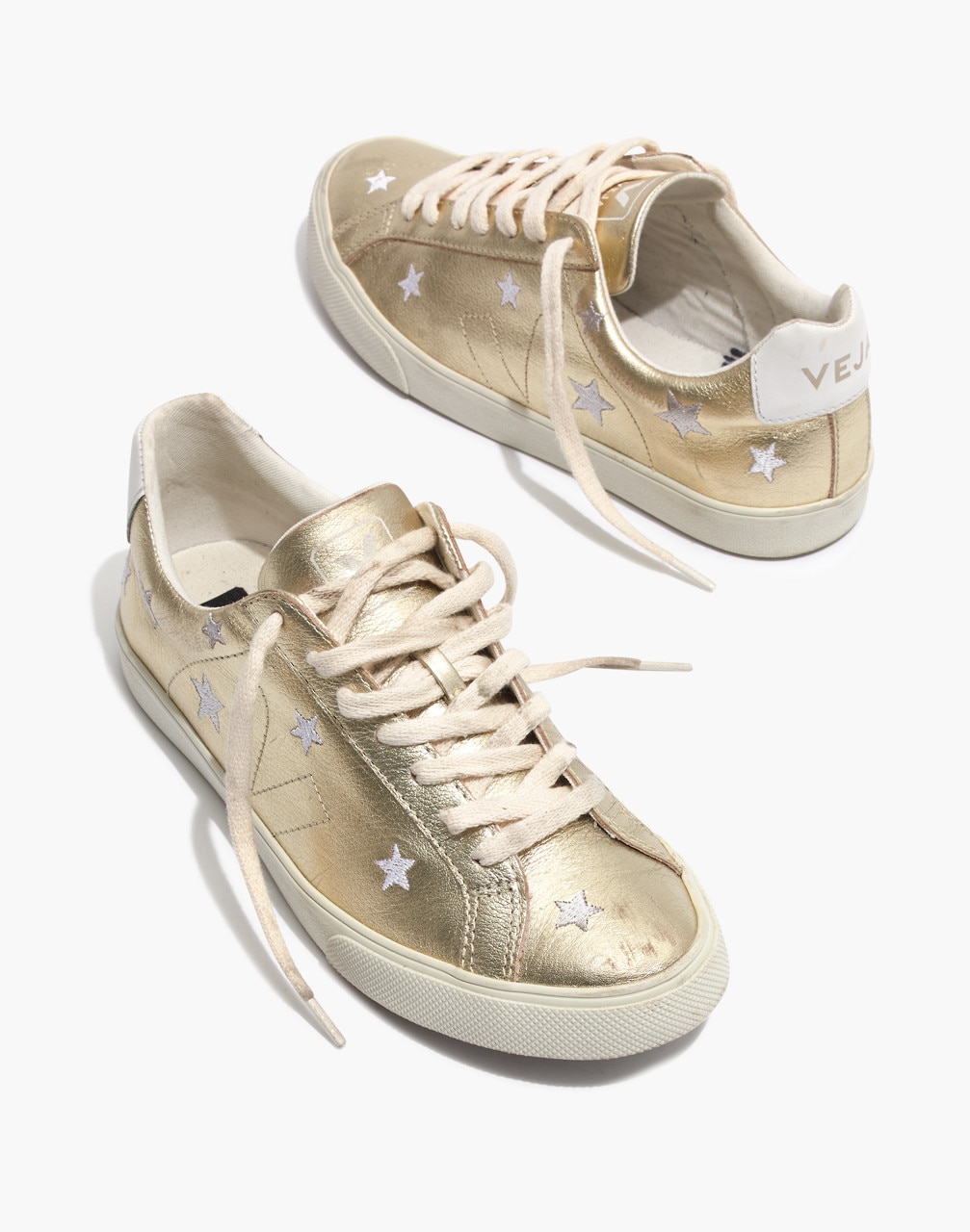 Madewell x Veja Esplar Low Sneakers in Star-Embroidered Gold Leather