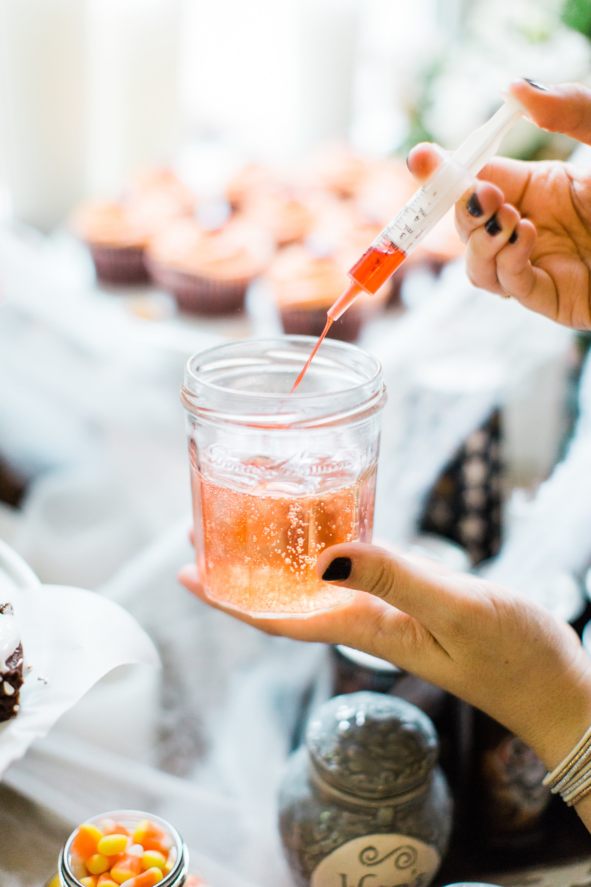 Create your own spooky Eat, Sip, and Be Scary Halloween Party Station for your next haunted bash! #Halloween #HalloweenParty #HalloweenDecor #halloweencandy #halloweendessert #dessertstation Click through for the scary fun details. | glitterinc.com | @glitterinc