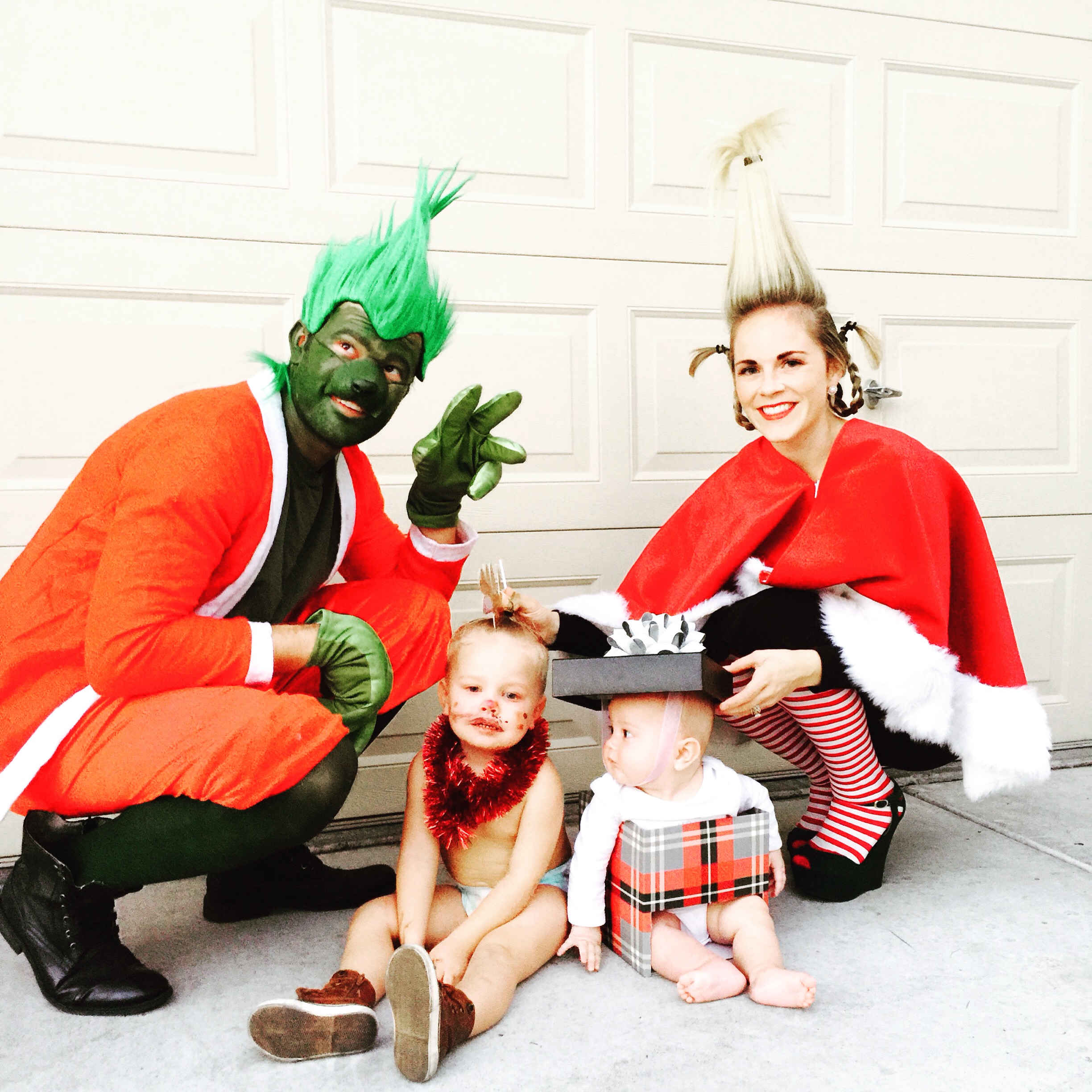 10 Adorably Awesome Halloween Costumes for Family, Kids, and Babies, including THE GRINCH, Cindy Lou Whoo, Max the dog, and a Present. Click through for plenty of fun DIY costumes for families. #halloween #halloweencostumeideas #familyhalloweencostume #familyhalloweencostumeideas | glitterinc.com | @glitterinc