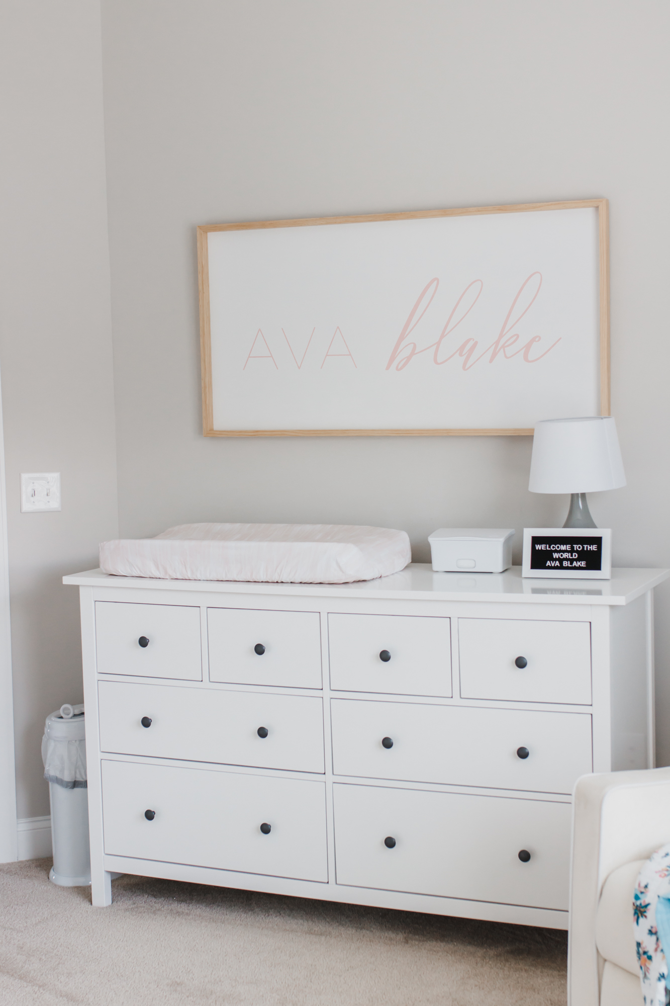 Step inside this gorgeous baby girl's nursery in soft blue and blush tones. Click through for the details. #nursery #babygirl #girlsroom #girlsnursery #girlnursery #girlroom #baby #newbaby | glitterinc.com | @glitterinc