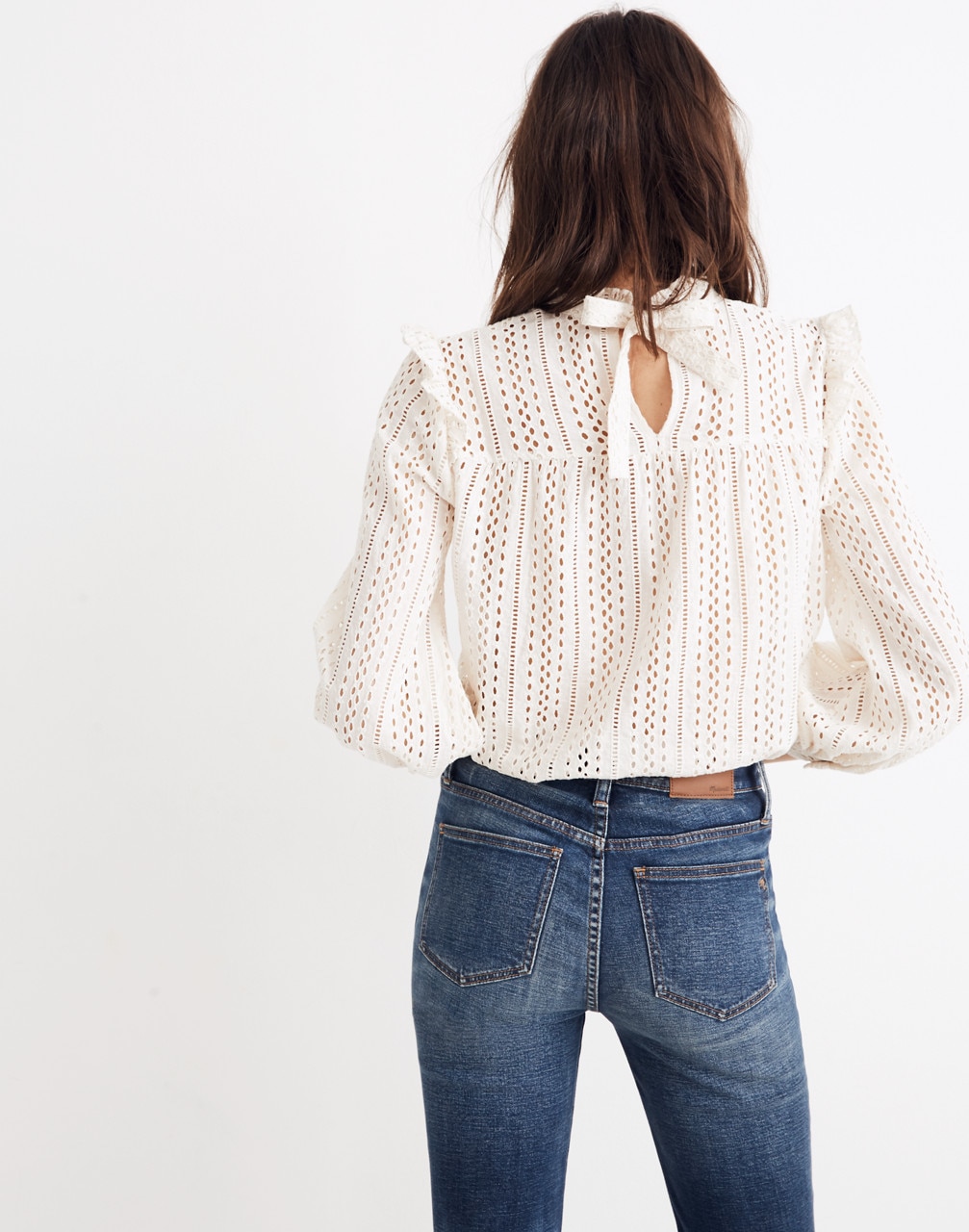 Fashion - Madewell Eyelet Mockneck Ruffle Top