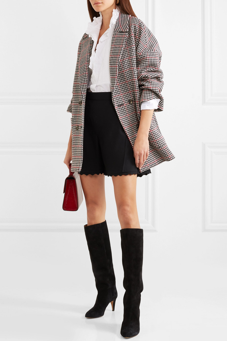 RED VALENTINO Double Windowpane Oversized Houndstooth Coat