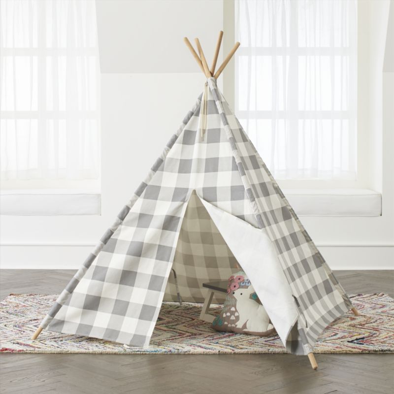 Crate & Barrel Grey Buffalo Check Teepee 