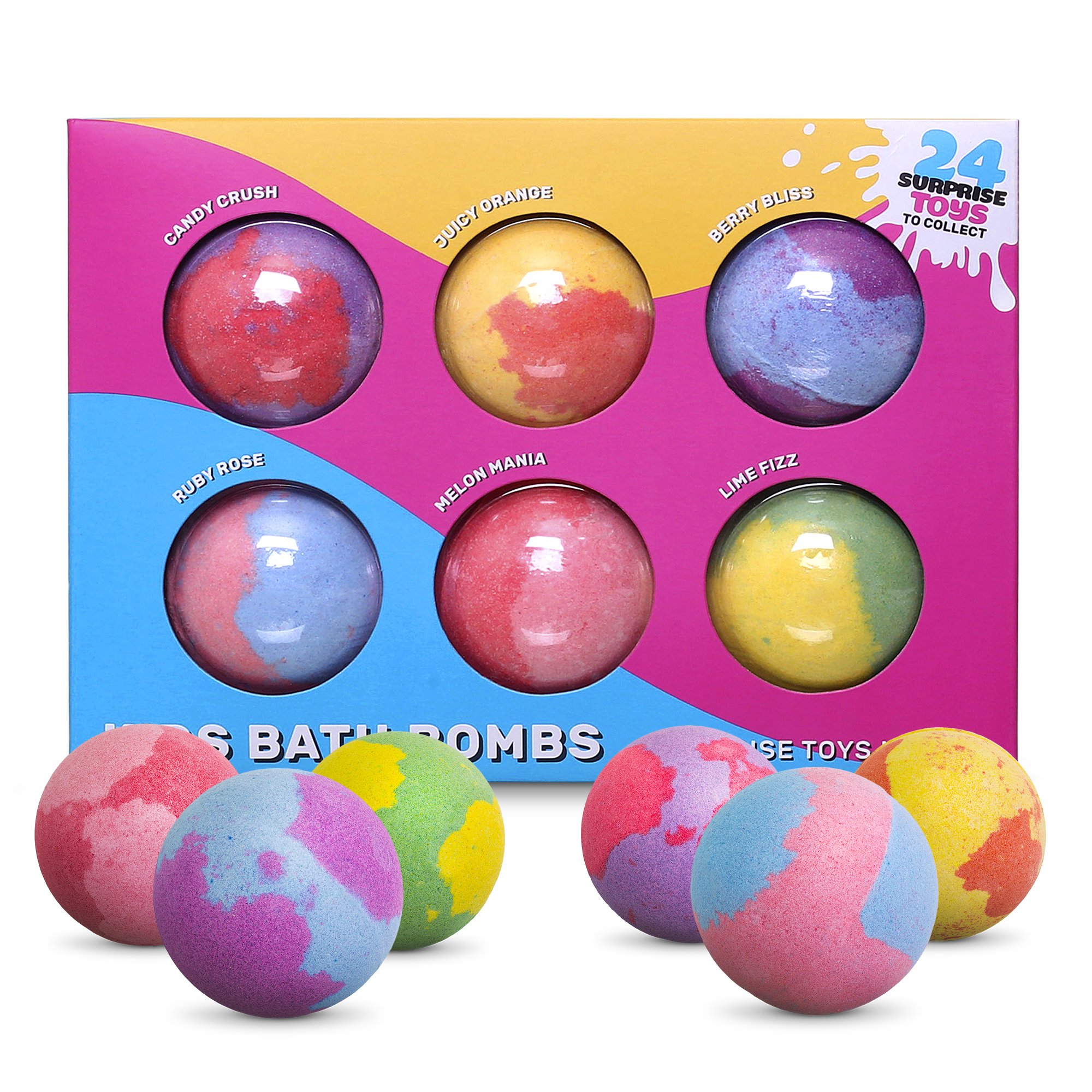 Extra Large 6x5oz Bath Bombs For Kids With Surprise Gift Toy Inside, Bubble Bath Foaming & Floating Fizzie Balls For Boys & Girls - Six Aromas Per Set, Safe Natural Organic Ingredients 