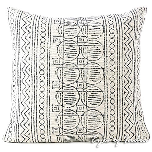 Eyes of India Bohemian Throw Pillow Cover in Black Block Print