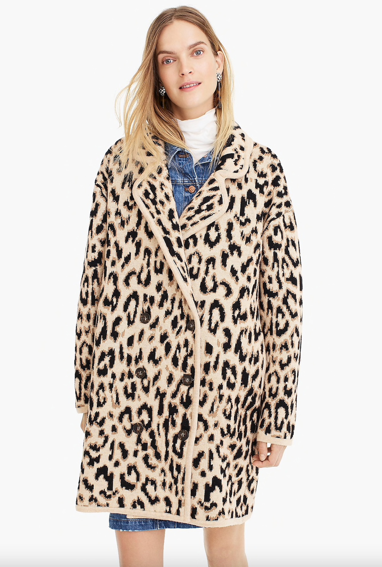 J.Crew Double Breasted Sweater Coat in Leopard