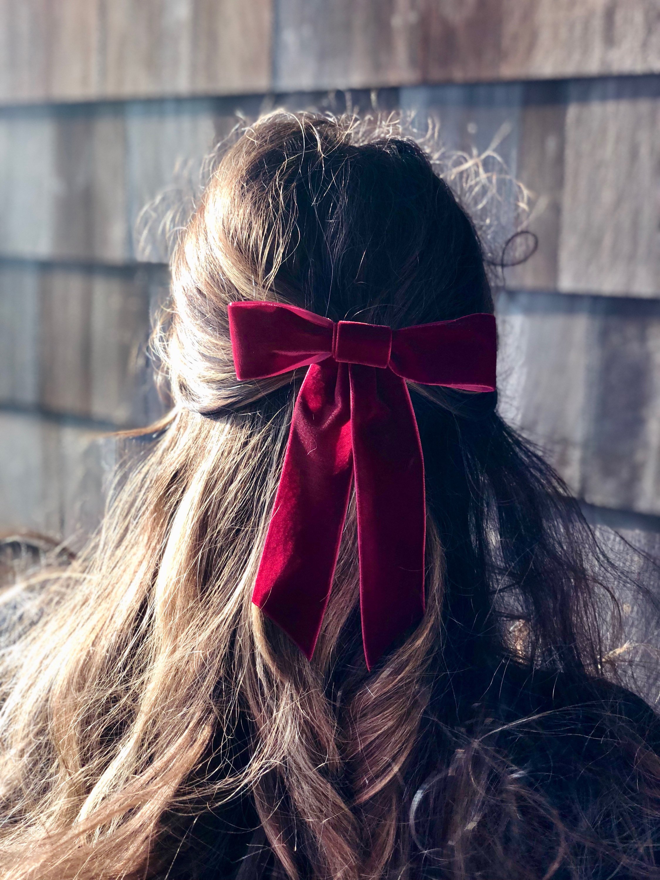 Large Bordeaux Red Maroon Velvet Hair Bow Barrette