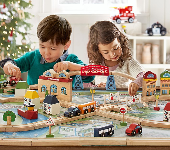 Pottery Barn Kids Town and Country Wooden Train Set 