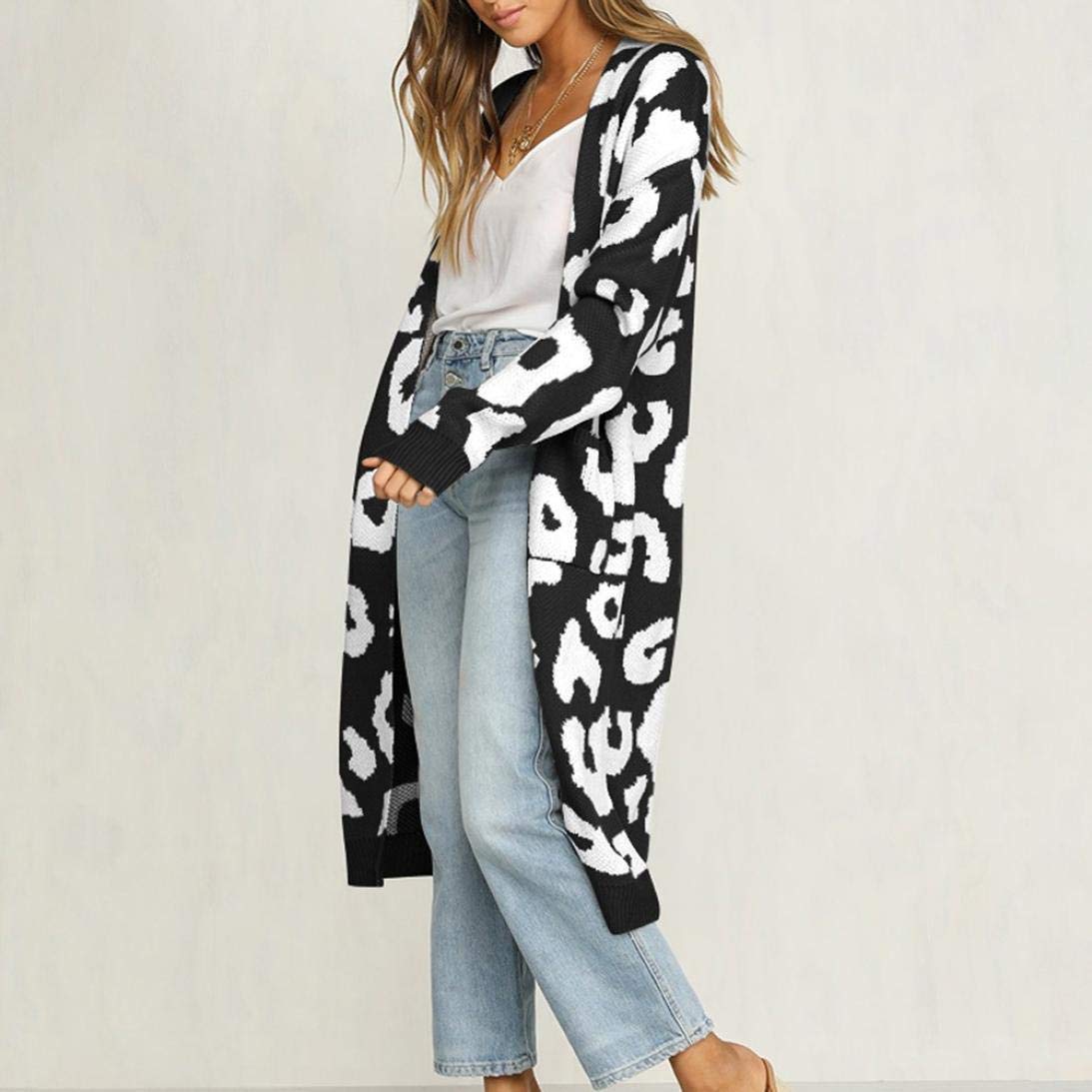 Long Sleeve Leopard Knitted Cardigan Sweater Coat from Amazon