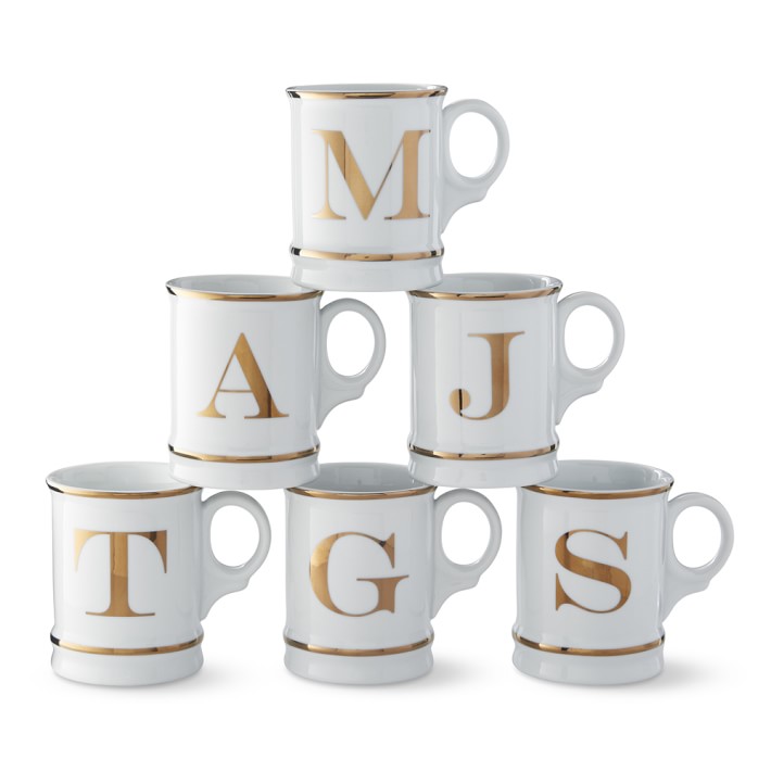 Williams Sonoma Gold Monogram Mugs