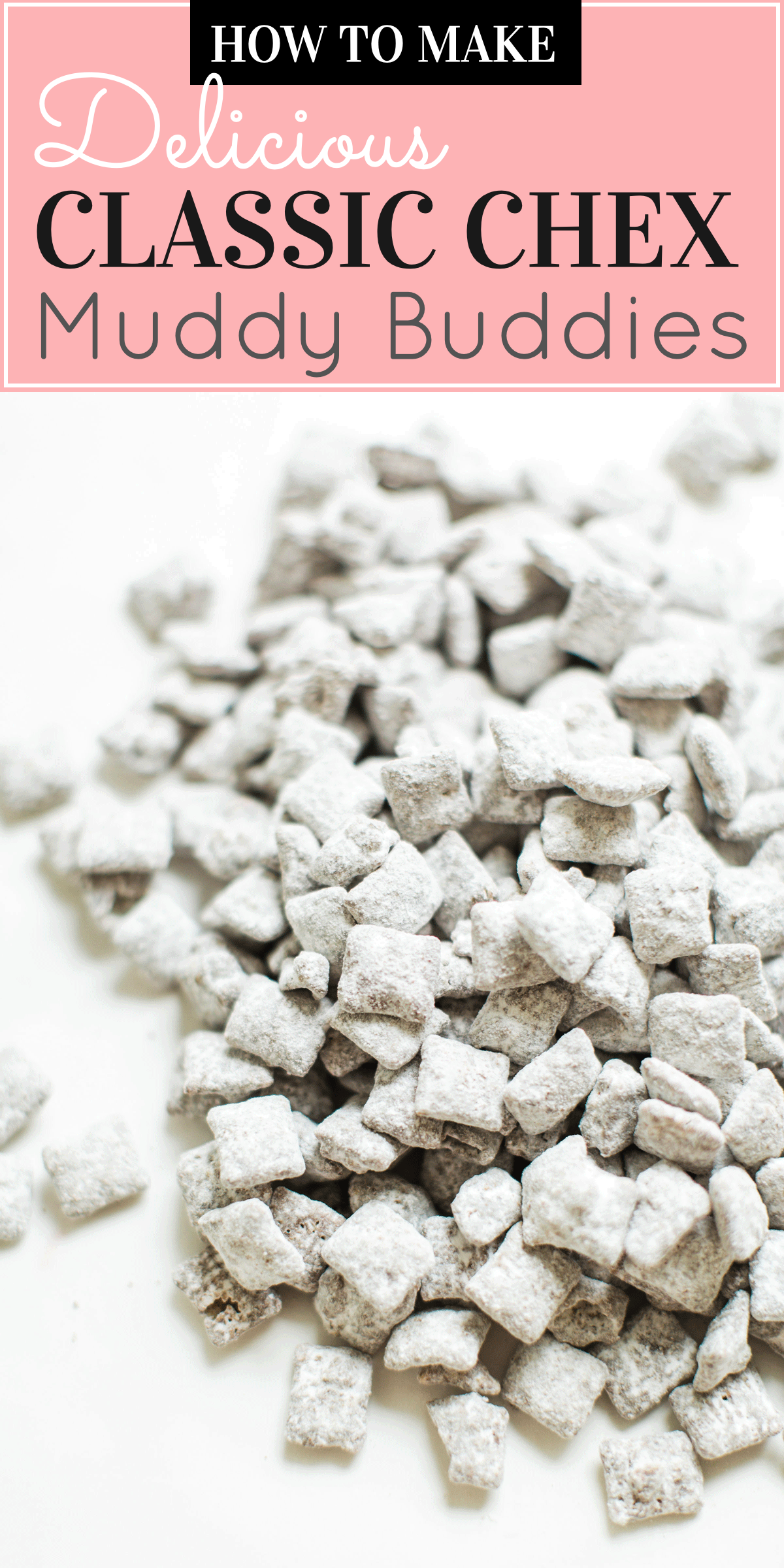 uppy Chow Muddy Buddies - comes together in minutes, is no-bake, and can be made up in big batches - perfect for gifting! Click through for the recipe. #muddybuddies #puppychow #holidayrecipe #holidaygift #dairyfree #vegan #vegandessert | glitterinc.com | @glitterinc