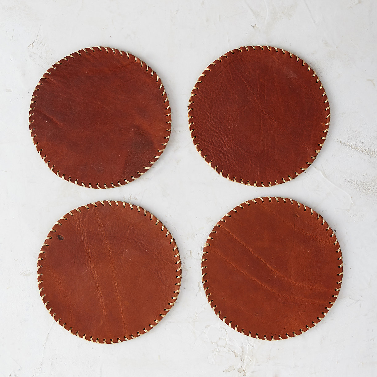 Stitched Leather Coasters, Set of 4