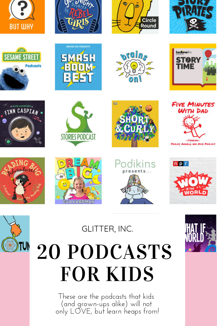 Podcasts are an amazing learning tool, help avoid screen time, are perfect for road trips, keep kids wildly entertained, and are totally free!  glitterinc.com | @glitterinc