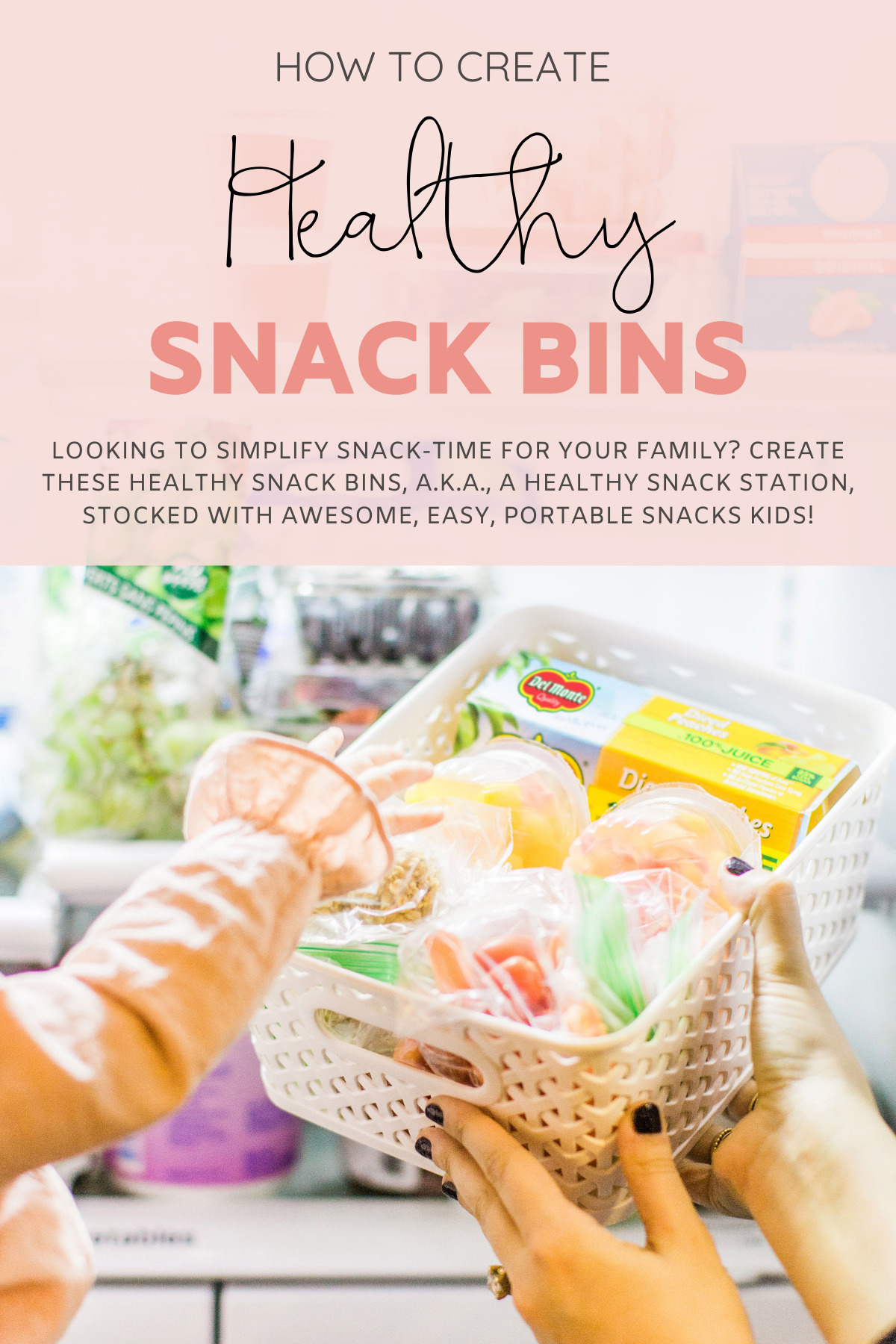 Hoping to simplify snack-time for your family? Create these healthy snack bins, a.k.a., a healthy snack station, stocked with awesome, easy, portable snacks kids and grown-ups alike will love! Perfect for after school snacking. | glitterinc.com | @glitterinc